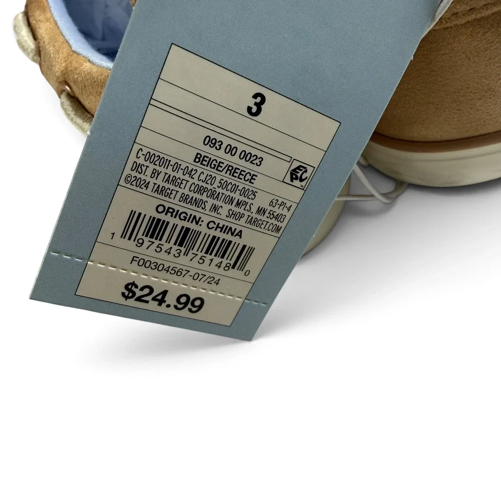 Cat & Jack Kids Reece Boat Shoes Beige Faux Suede Loafers Size 3 Fall